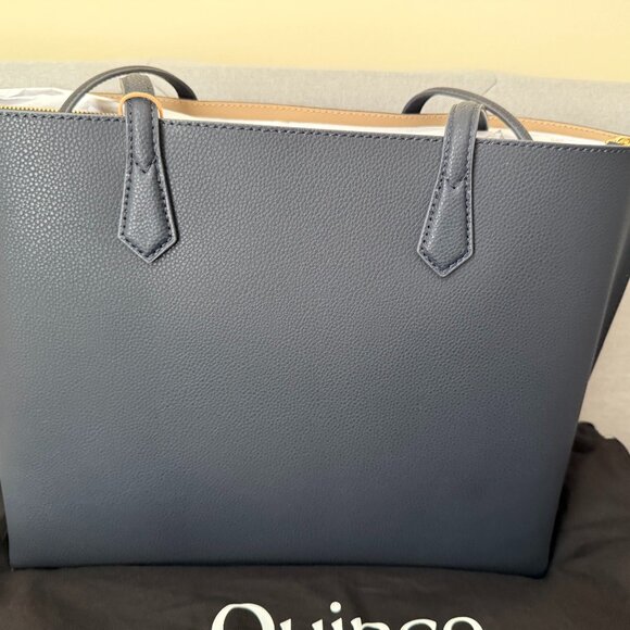 Quince Italian Leather Triple Compartment Shopper Tote in Navy - Picture 1 of 10